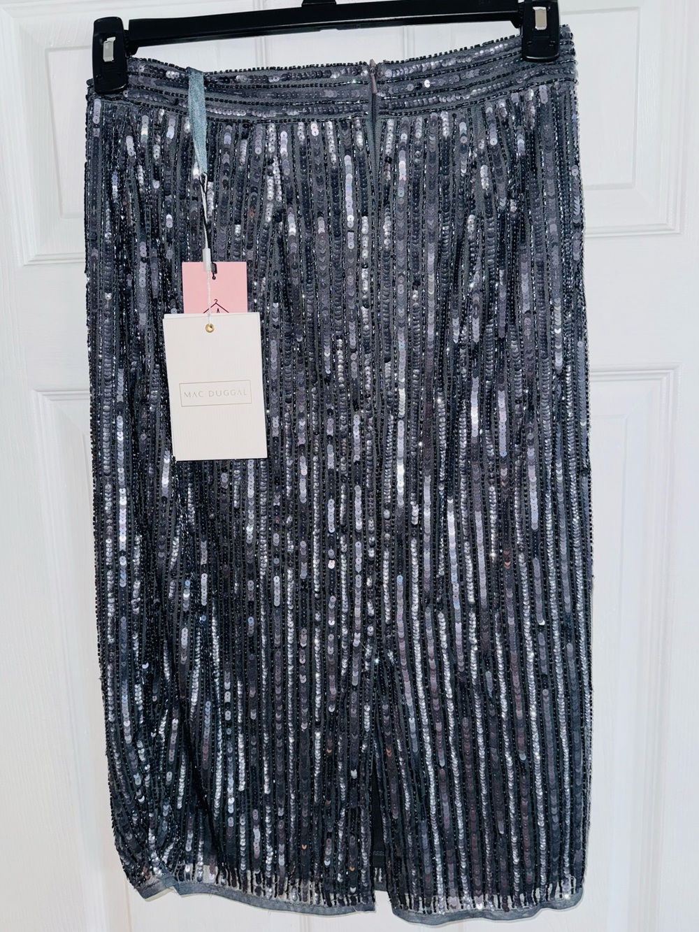 Mac Duggal Charcoal Grey Sequin Mesh Fitted Pencil Midi Skirt Size 4 NWT